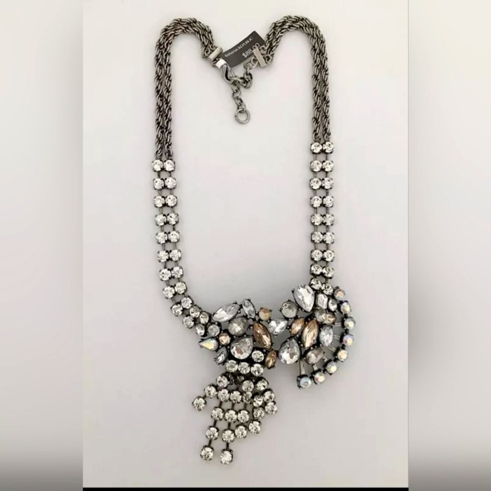 BANANA REPUBLIC ANTIQUE SILVER TONE CUT CRYSTAL 19"-21" NECKLACE NWT